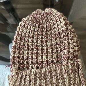 Knit Beanie in Cream and Red